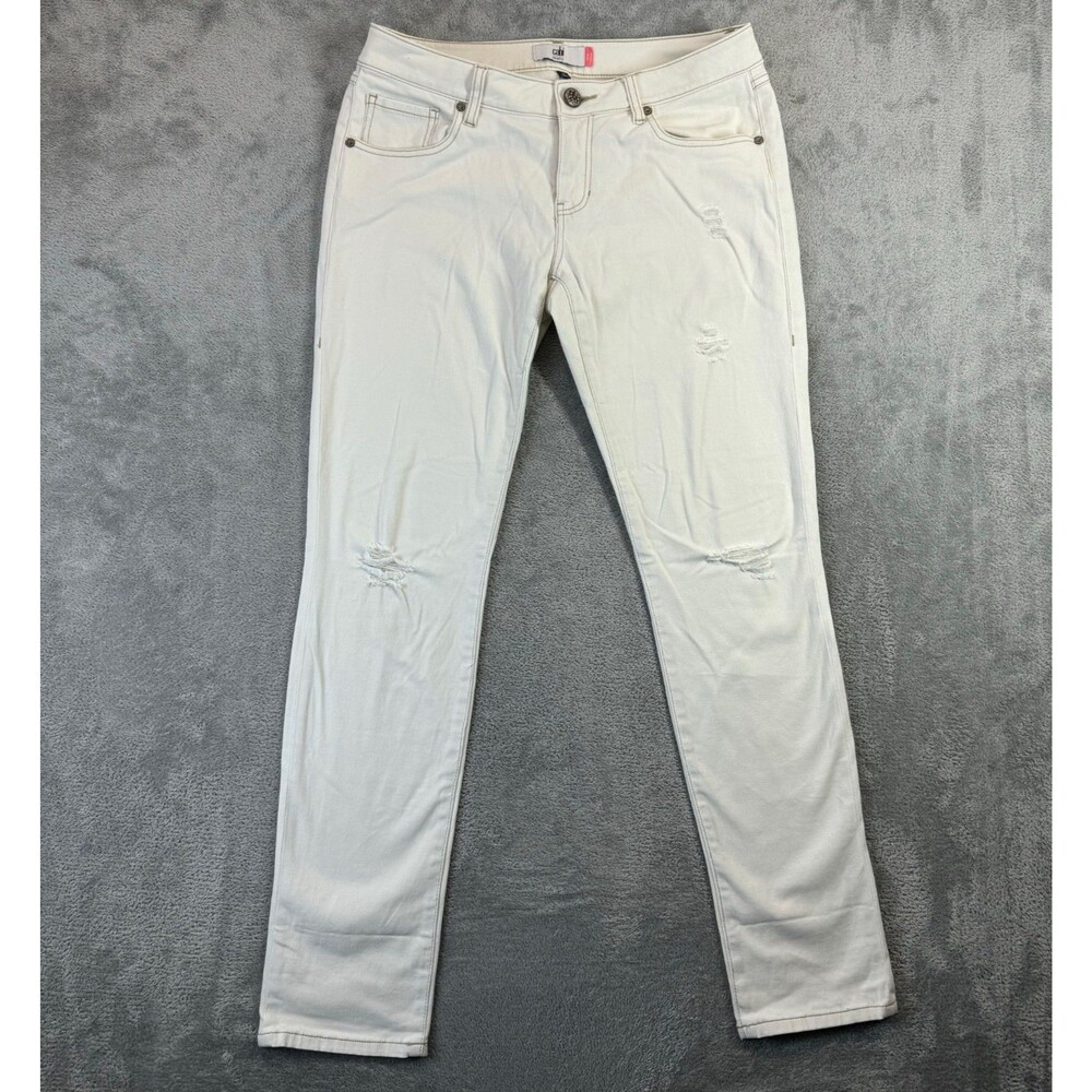 Cabi Jeans Womens 6 White Denim Slim Boyfriend Pockets Distressed Knee Casual